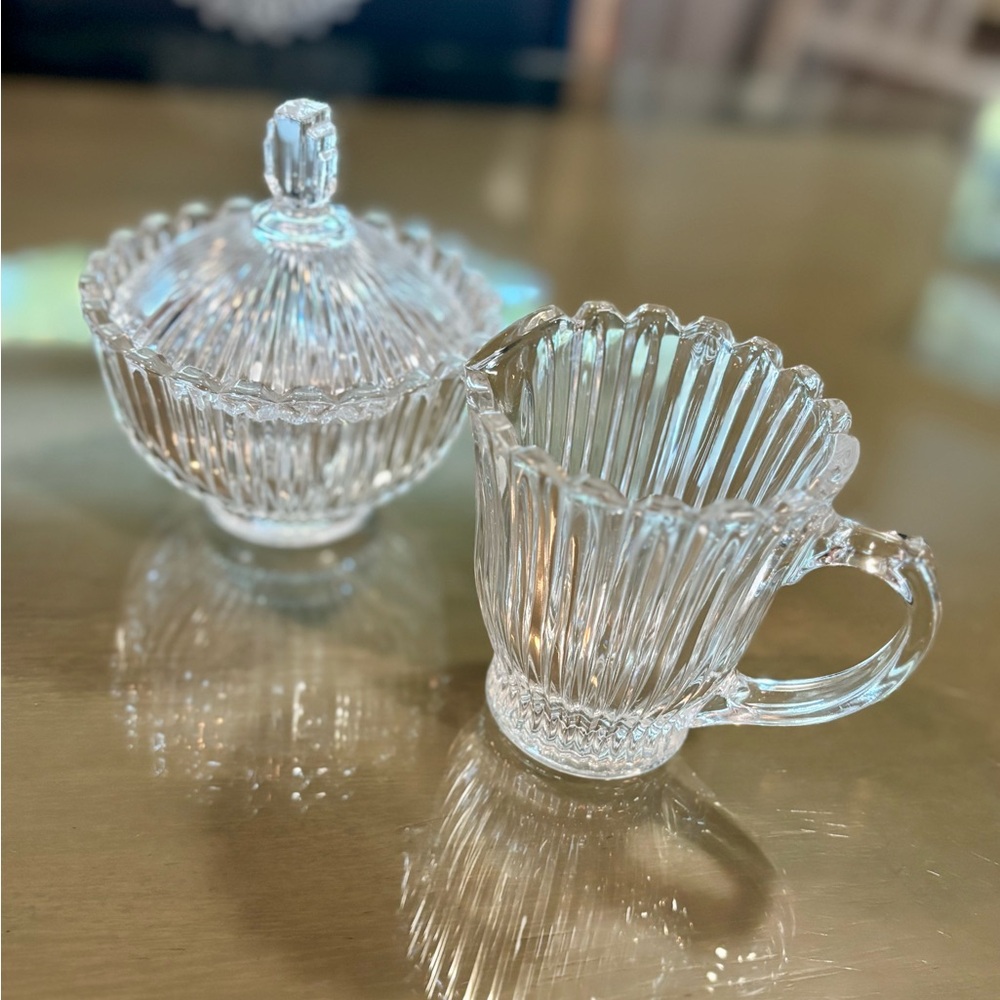 Vintage 1990’s Crystal Glass Sugar Bowl and Creamer Set